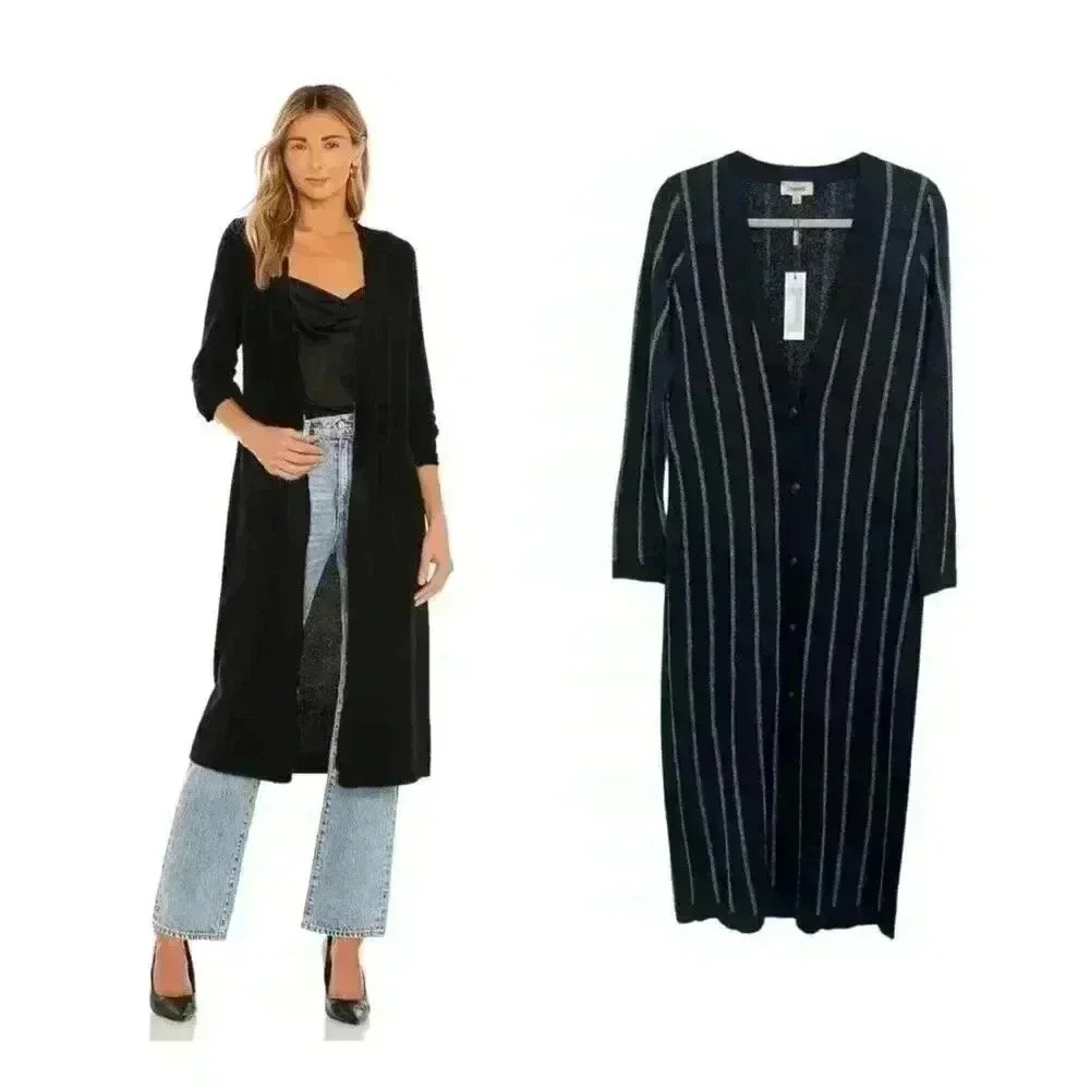 New NWT L’AGENCE Black and Silver Long Knit Cardigan Sz XS